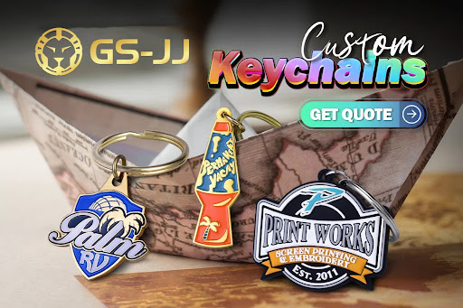 A display of custom keychains available for purchase, showcasing various designs and colors.
